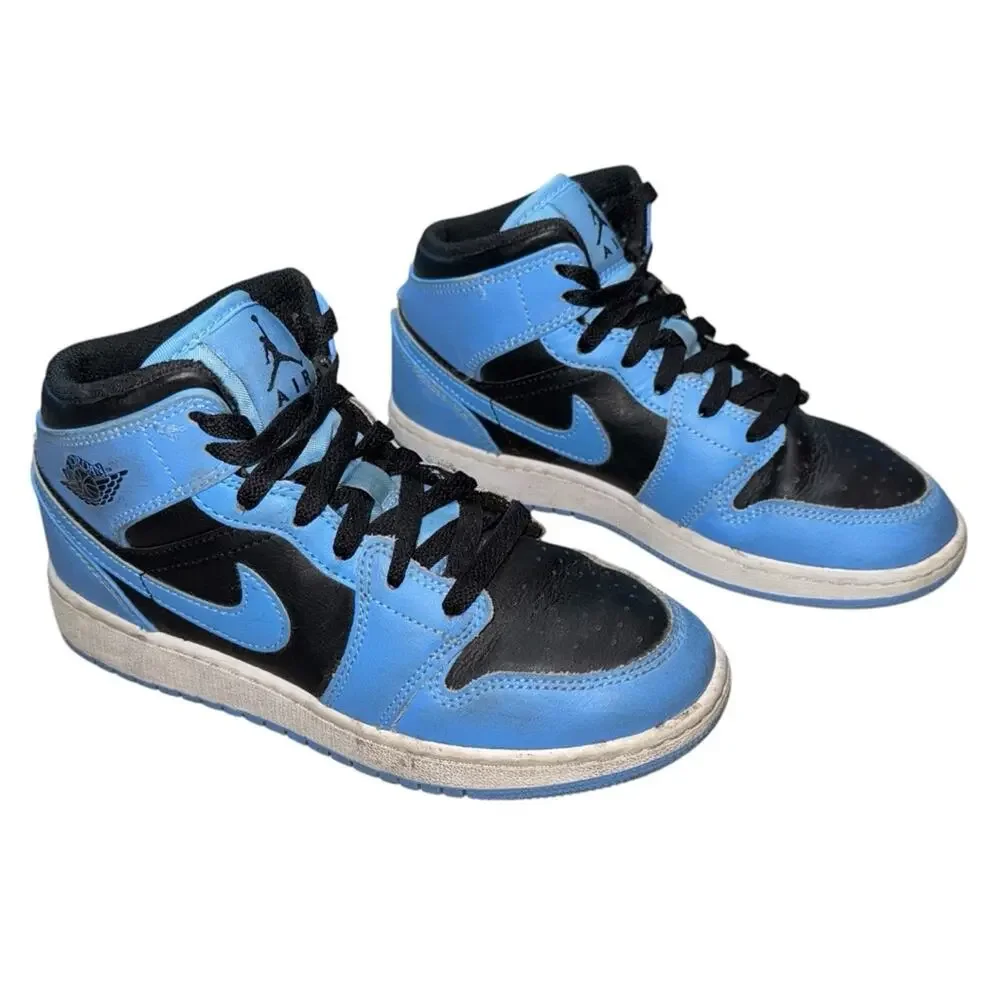JORDAN 1 MID Unisex University Blue Black Athletic Basketball Shoes Sneakers